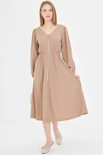 Women's Mink Front Back V Neck Front Zippered Long Co - 2