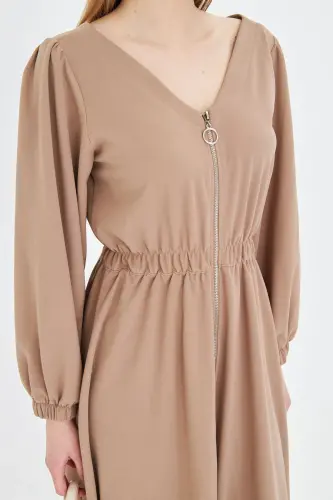 Women's Mink Front Back V Neck Front Zippered Long Co - 5