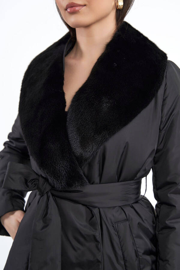 Women's Mink Fur English Collar Belt Tie Regular Short Coat - 10