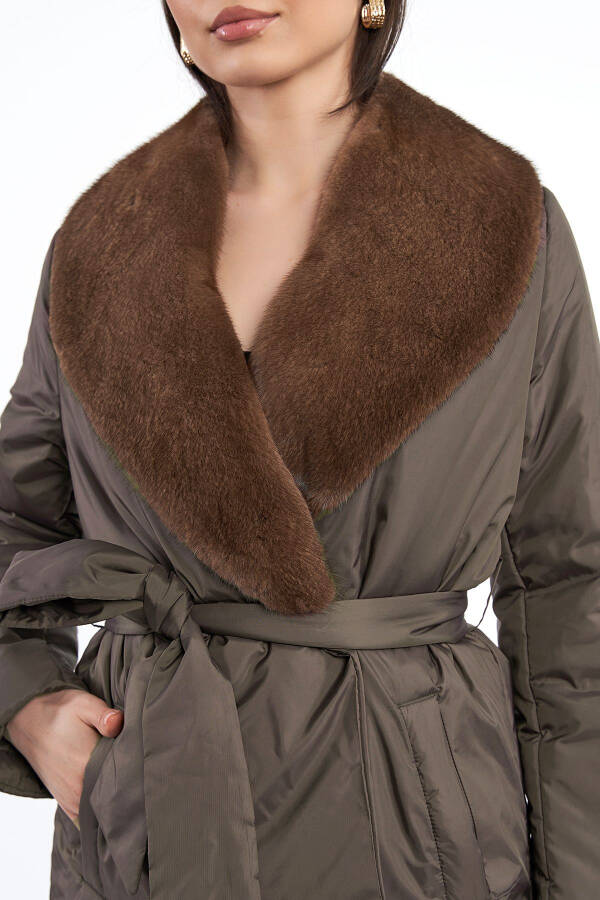 Women's Mink Fur English Collar Belt Tie Regular Short Coat - 10