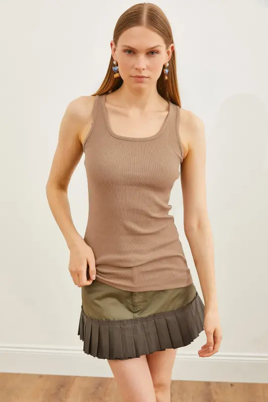 Women's Mink Long Ribbed Tank Top ATL-00000003 - Mink - 1