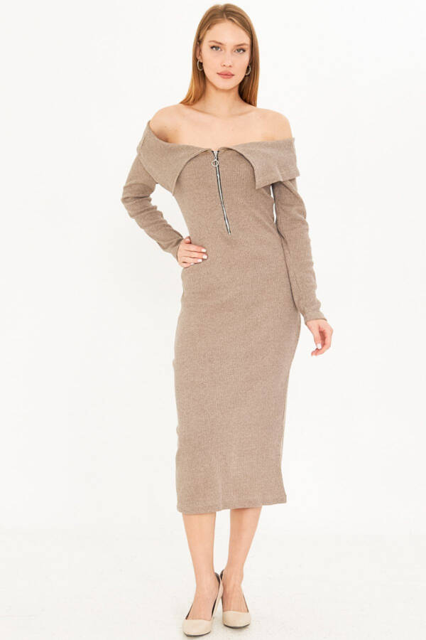 Women's Mink Off-Shoulder Front Zipper Slit M - 6