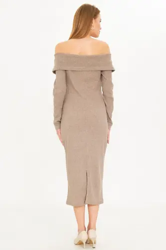 Women's Mink Off-Shoulder Front Zipper Slit M - 5