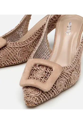 Women's Mink Patterned Open Back Heels-MINK - 3