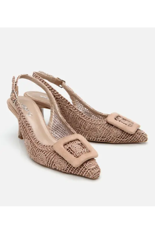 Women's Mink Patterned Open Back Heels-MINK - 2
