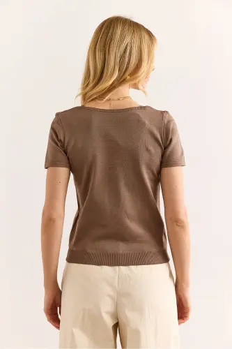 Women's Mink Square Neck Short Sleeve Basic Knitted Blouse BL - OLALOOK (1)