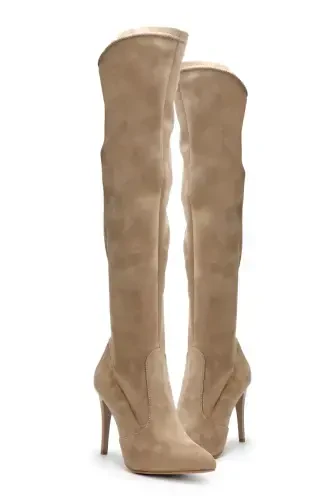 Women's Mink Suede Stretch Over-the-Knee Sock Boots-MINK SUEDE - OZ DOROTHY (1)
