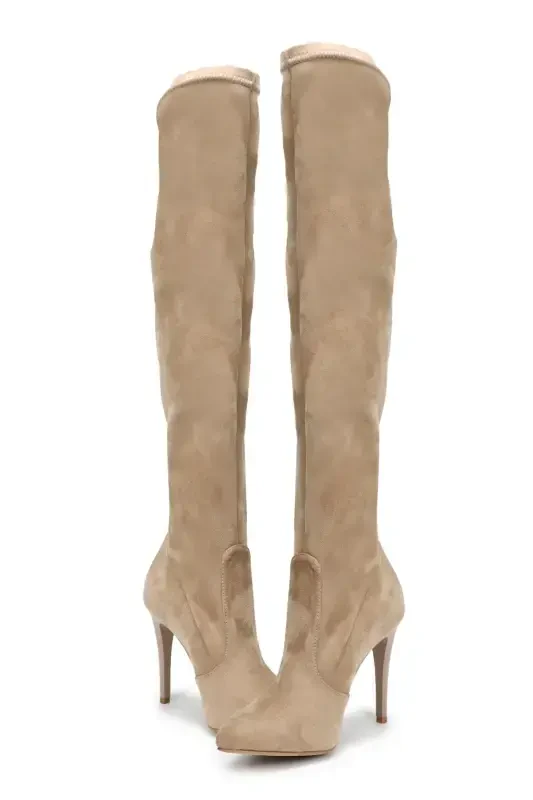 Women's Mink Suede Stretch Over-the-Knee Sock Boots-MINK SUEDE - 3