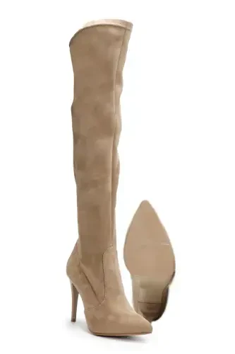 Women's Mink Suede Stretch Over-the-Knee Sock Boots-MINK SUEDE - 4