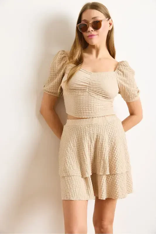 Women's Mink Textured Skirt Suit TKM-190004 - 2