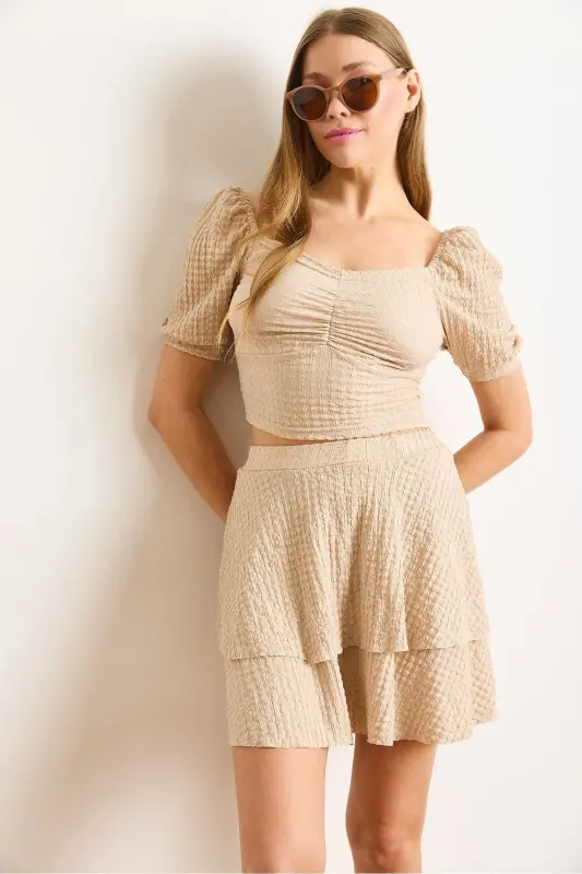 Women's Mink Textured Skirt Suit TKM-190004 - 2