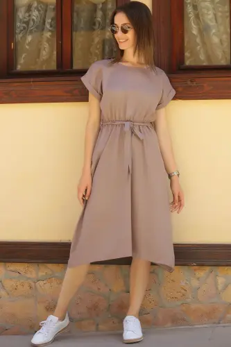 Women's Mink Waist Elastic Tie Dress ARM-18Y001120-MINK 