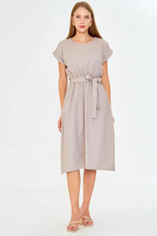 Women's Mink Waist Elastic Tie Dress ARM-18Y001133-Mink - 2