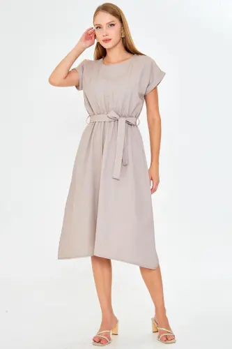 Women's Mink Waist Elastic Tie Dress ARM-18Y001133-Mink - 3