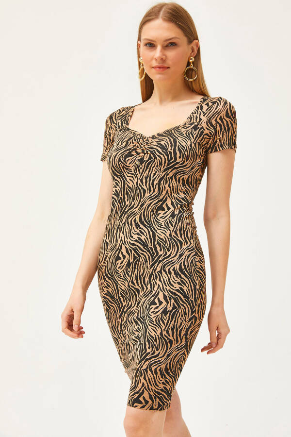 Women's Mink Zebra Robe Draped Crystal Viscose Dress ELB-19002061 - 1