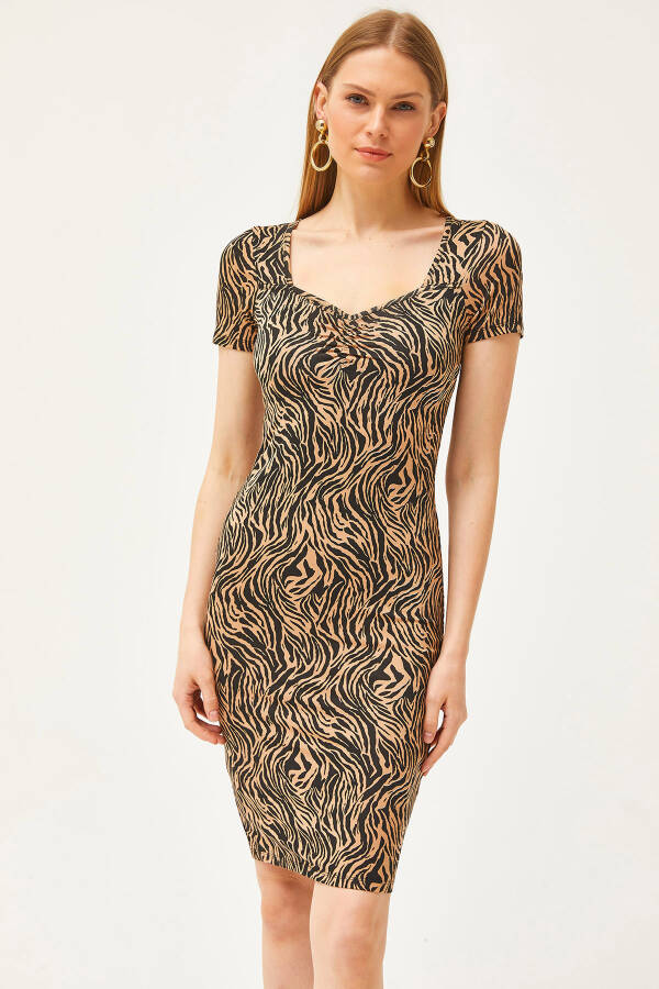 Women's Mink Zebra Robe Draped Crystal Viscose Dress ELB-19002061 - 2