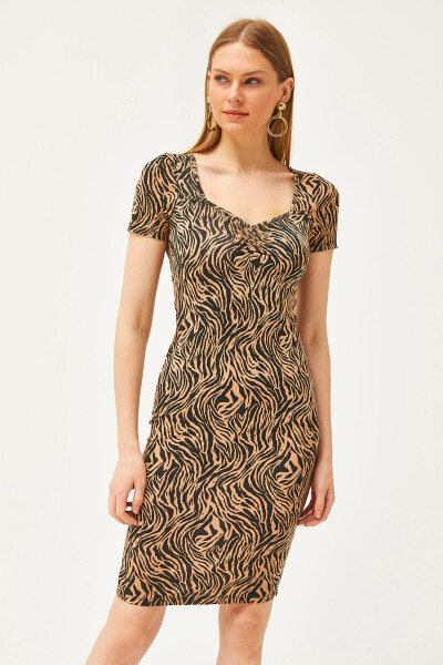 Women's Mink Zebra Robe Draped Crystal Viscose Dress ELB-19002061 - 3