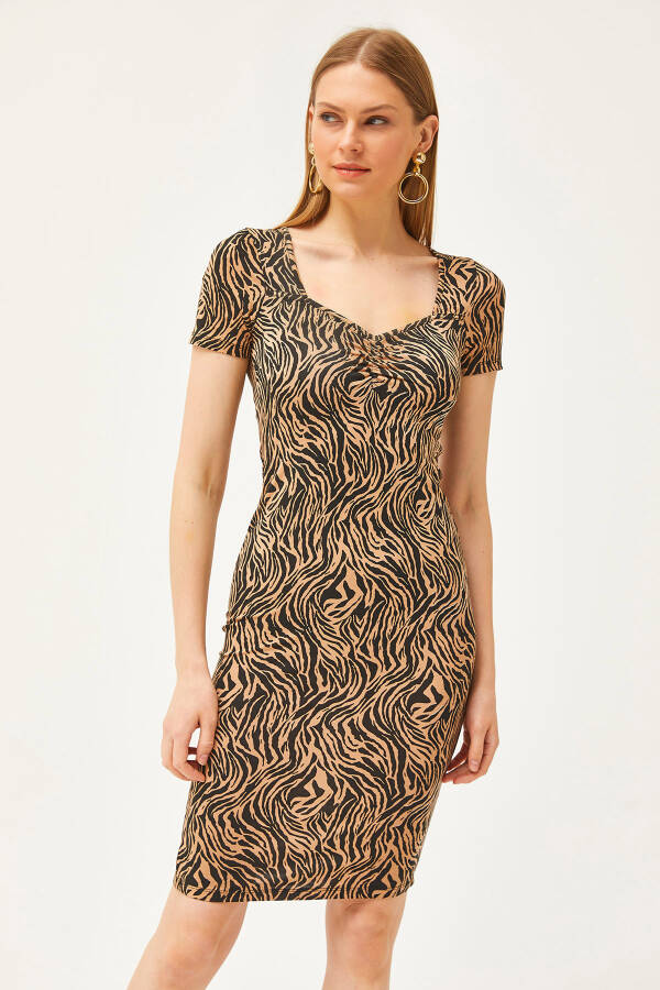 Women's Mink Zebra Robe Draped Crystal Viscose Dress ELB-19002061 - 3