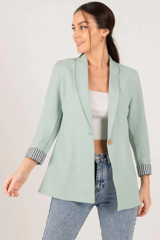 Women's Mint Arm Lined Single Buttoned Jacket ARM-22K001122-Mint - ARMONIKA