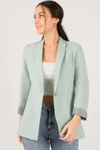 Women's Mint Arm Lined Single Buttoned Jacket ARM-22K001122-Mint - 3