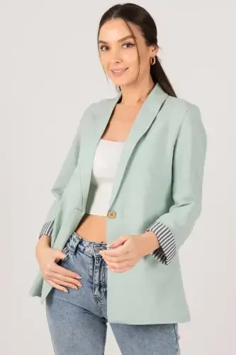 Women's Mint Arm Lined Single Buttoned Jacket ARM-22K001122-Mint - 4
