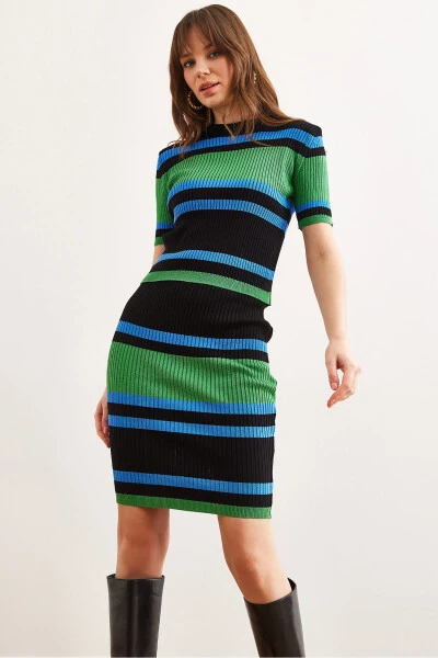 Women's Mint Black Striped Mini Skirt Knitwear Set - OLALOOK