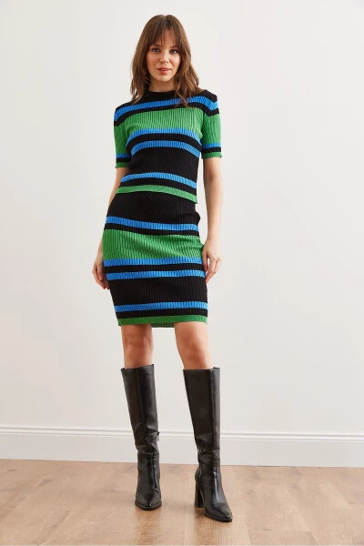 Women's Mint Black Striped Mini Skirt Knitwear Set - OLALOOK (1)