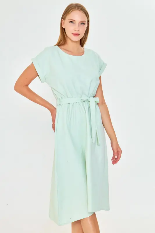 Women's Mint Elastic Waist Tie Dress ARM-18Y001133-Mint - 4
