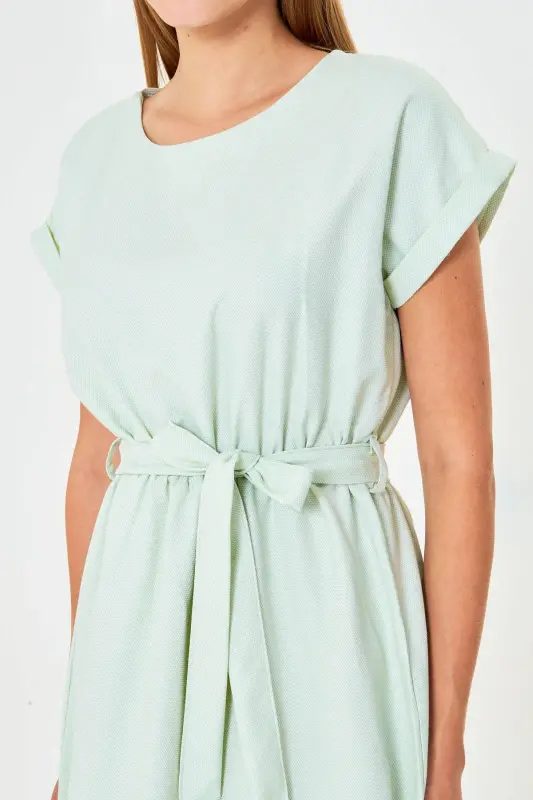 Women's Mint Elastic Waist Tie Dress ARM-18Y001133-Mint - 5
