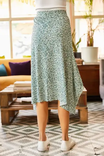 Women's Mint Green Asymmetric Patterned Skirt ETK-19000 - OLALOOK (1)