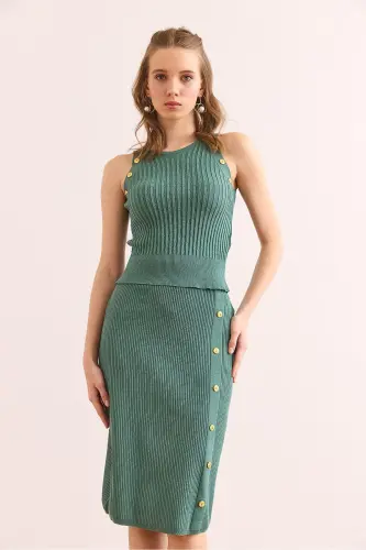 Women's Mint Green Button Detailed Knit Set - 4