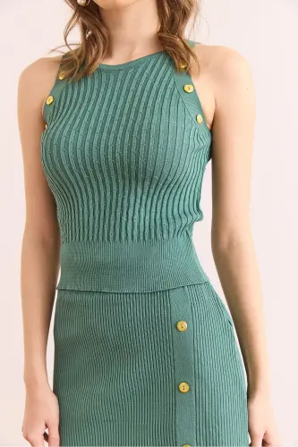 Women's Mint Green Button Detailed Knit Set - 6