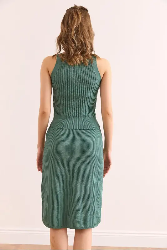 Women's Mint Green Button Detailed Knit Set - 7