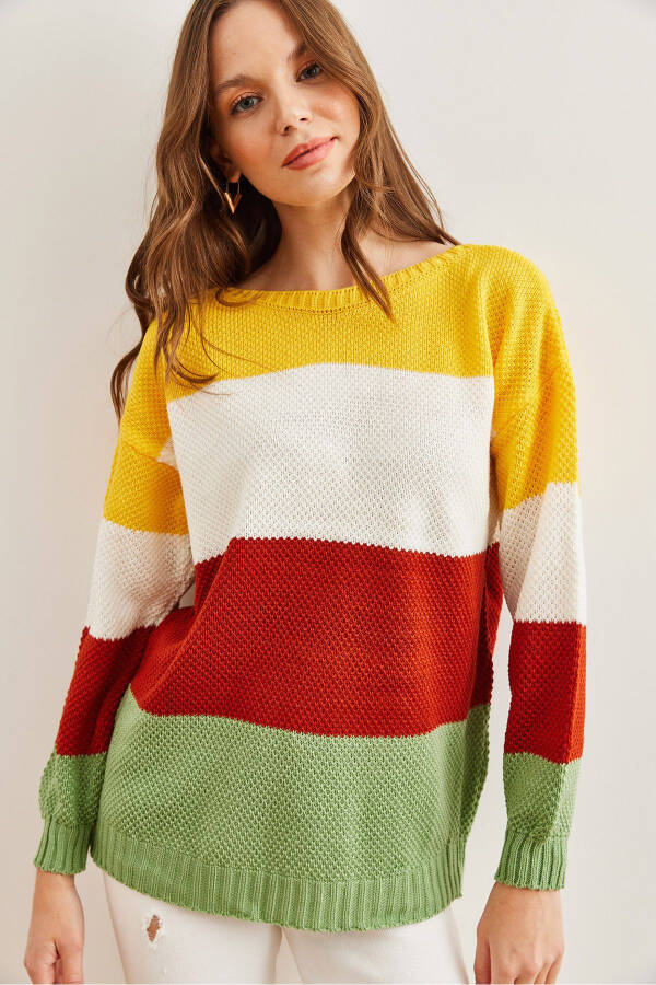 Women's Mint Green Color Block Thin Knit Pullover KZK-19000814 - 2