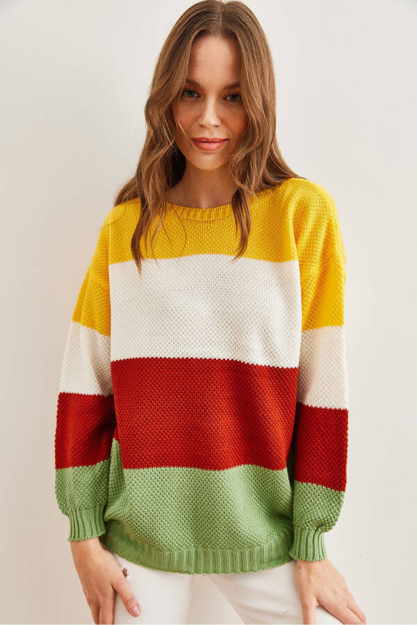 Women's Mint Green Color Block Thin Knit Pullover KZK-19000814 - 3