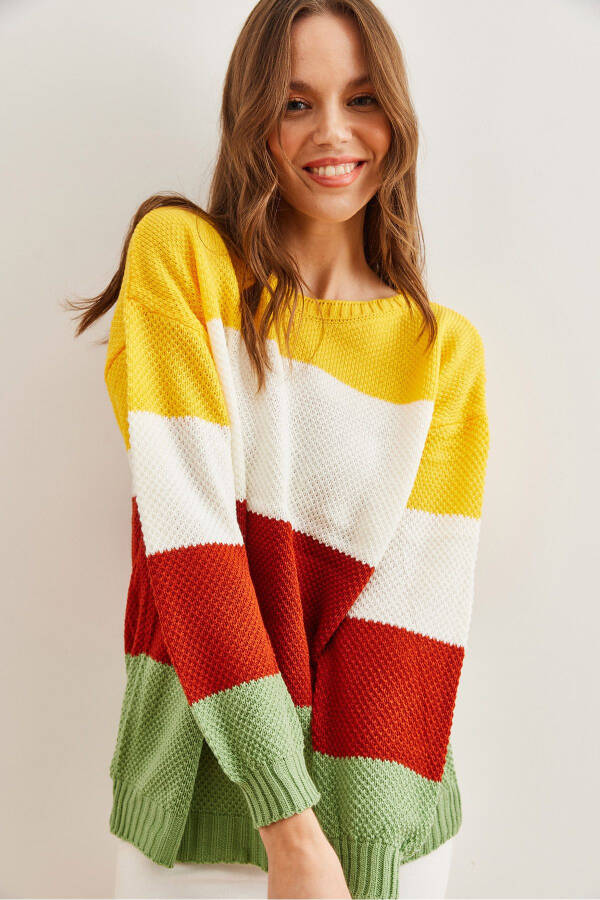 Women's Mint Green Color Block Thin Knit Pullover KZK-19000814 - 4