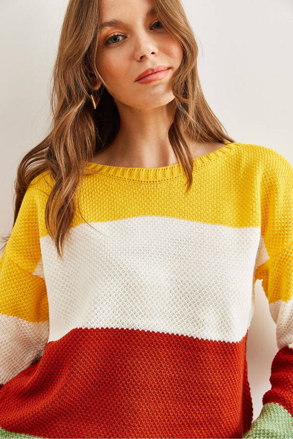 Women's Mint Green Color Block Thin Knit Pullover KZK-19000814 - 5