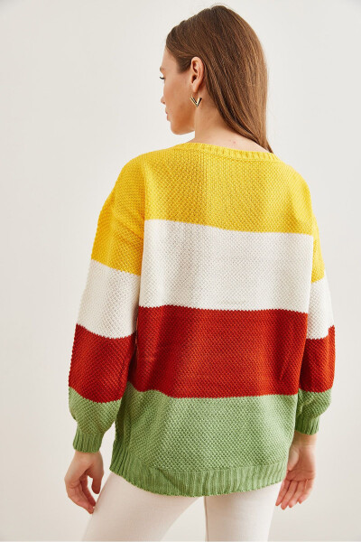 Women's Mint Green Color Block Thin Knit Pullover KZK-19000814 - 6