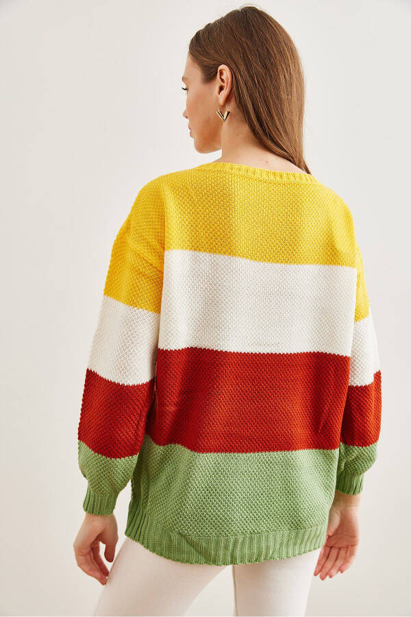 Women's Mint Green Color Block Thin Knit Pullover KZK-19000814 - 6