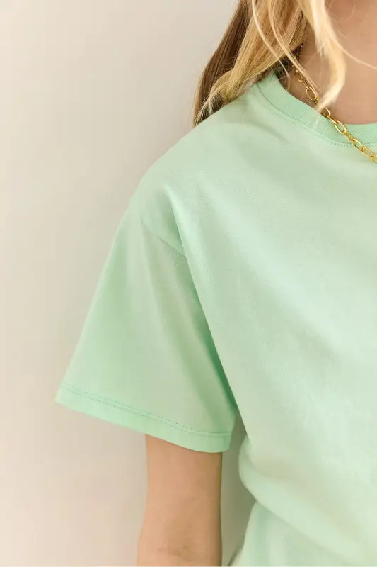 Women's Mint Green Crew Neck Basic T-Shirt TSH-1 - 5