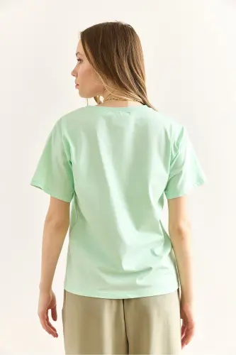Women's Mint Green Crew Neck Basic T-Shirt TSH-1 - 6