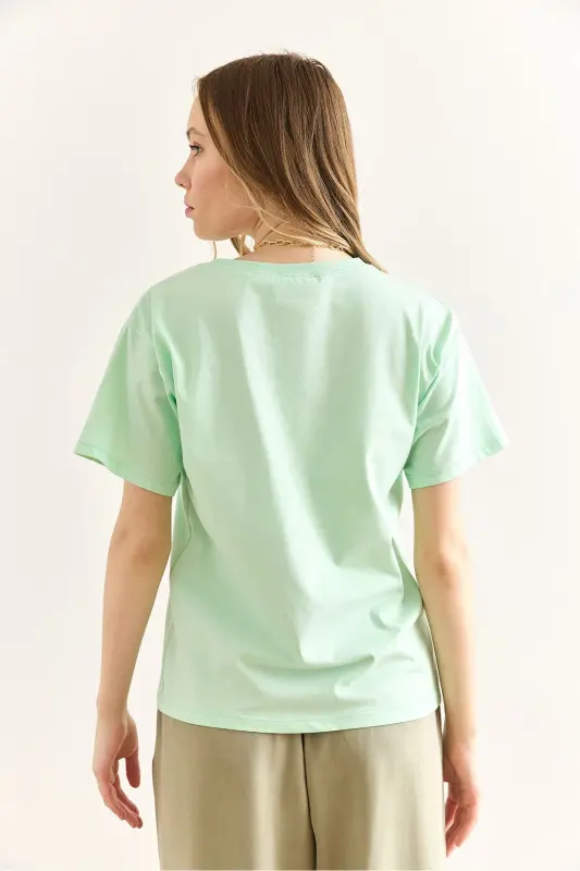 Women's Mint Green Crew Neck Basic T-Shirt TSH-1 - 6