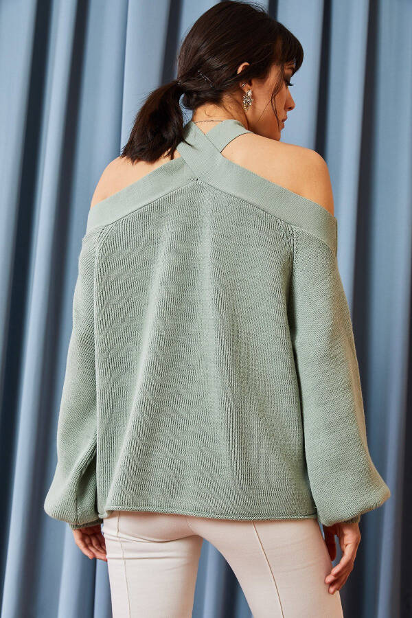 Women's Mint Green Crossover Neck Knitted Sweater KZK-19000192 - 5
