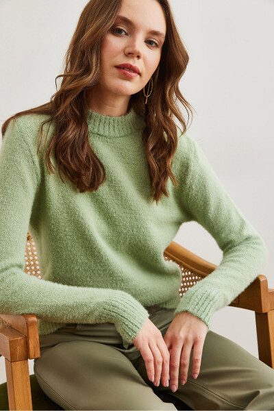 Women's Mint Green Cyclist Neck Soft Textured Pullover KZK-19000858 - OLALOOK (1)