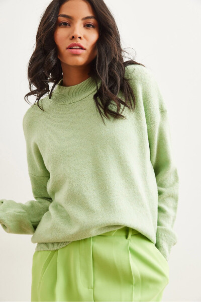 Women's Mint Green Mock Neck Oversized Knit Sweater KZK-19000875 - 3