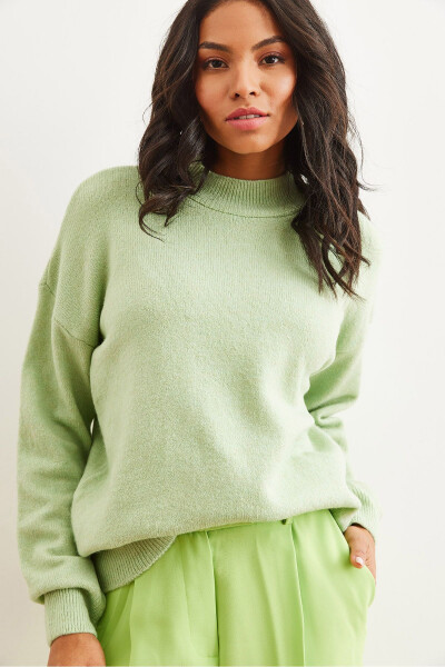 Women's Mint Green Mock Neck Oversized Knit Sweater KZK-19000875 - 5