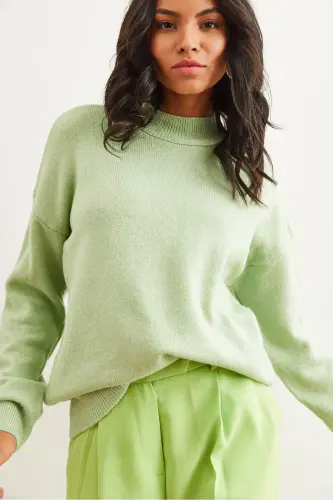 Women's Mint Green Mock Neck Oversized Knit Sweater KZK-19000875 - 5