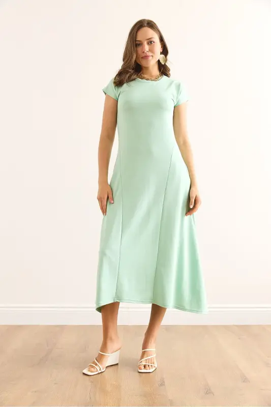 Women's Mint Green Stitched & Pocket Detailed Maxi Crist - 2