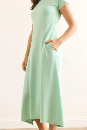 Women's Mint Green Stitched & Pocket Detailed Maxi Crist - 5