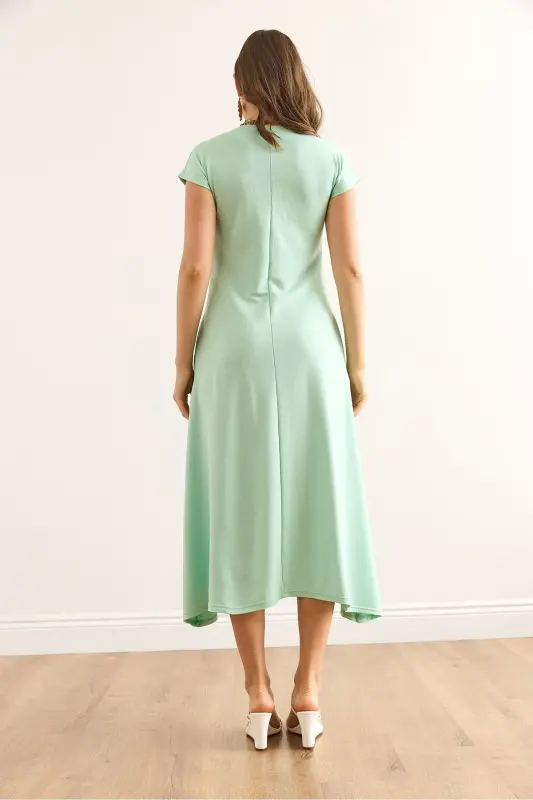 Women's Mint Green Stitched & Pocket Detailed Maxi Crist - 6